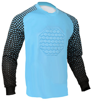 classic Blue Soccer goalie shirt or goalkeeper jersey with padded chest and elbows, 100% polyester material, available in youth and adult size