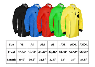 7 piece full sleeve size chart soccer referee uniform or attire or kit, 100% polyester material.