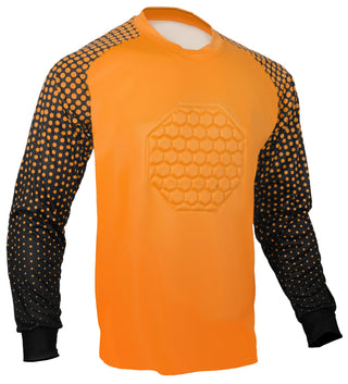 classic Orange Soccer goalie shirt or goalkeeper jersey with padded chest and elbows, 100% polyester material, available in youth and adult size