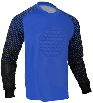 classic Royal Blue Soccer goalie shirt or goalkeeper jersey with padded chest and elbows, 100% polyester material, available in youth and adult size