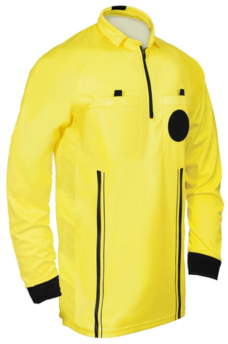 yellow soccer referee uniform or shirt or jersey, 100% polyester material. full sleeve. 