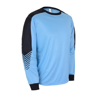 Antica Blue Soccer goalie shirt or goalkeeper jersey with padded elbows, 100% polyester material, available in youth and adult size