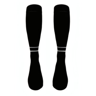 Black two-stripe soccer referee socks — official match referee gear