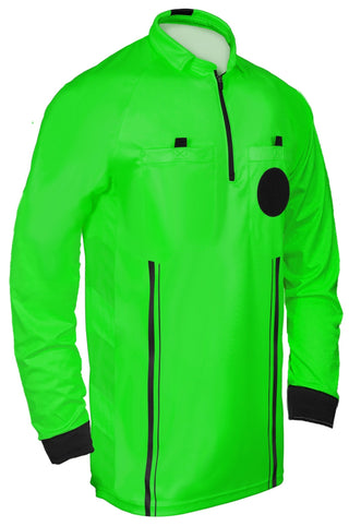 green soccer referee uniform or shirt or jersey, 100% polyester material. full sleeve. 