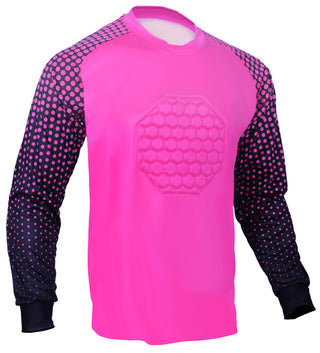 classic Pink Soccer goalie shirt or goalkeeper jersey with padded chest and elbows, 100% polyester material, available in youth and adult size