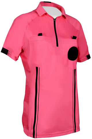 pink womens soccer referee uniform or shirt or jersey, 100% polyester material. short sleeve. 