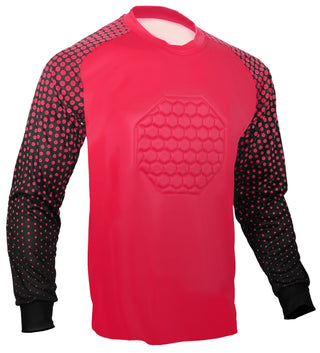 classic Red Soccer goalie shirt or goalkeeper jersey with padded chest and elbows, 100% polyester material, available in youth and adult size