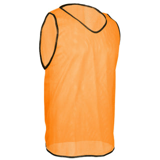 Bright orange soccer pinnie scrimmage vest made with durable polyester mesh – ideal for drills and practices