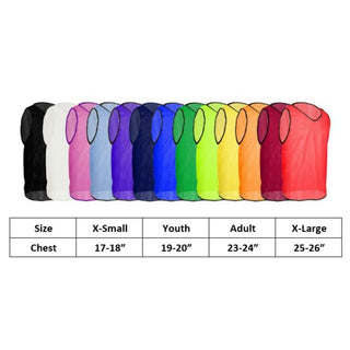 Soccer pinnie sizing chart – youth to XL adult