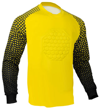 classic Yellow Soccer goalie shirt or goalkeeper jersey with padded chest and elbows, 100% polyester material, available in youth and adult size