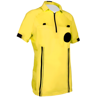 yellow womens soccer referee uniform or shirt or jersey, 100% polyester material. short sleeve.